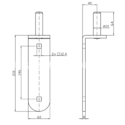 Zawias/czop fi 20 przykręcany do zawiasu L1150mm ZAW230.61