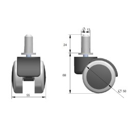 Kółko Fi 50 guma b/hamulca z osią Φ 8, tuleja tworzywo Φ 13 KOL79.2