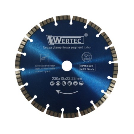 Tarcza diamentowa segmentowa turbo 230mm WERTEC  EN-TARSEGT230